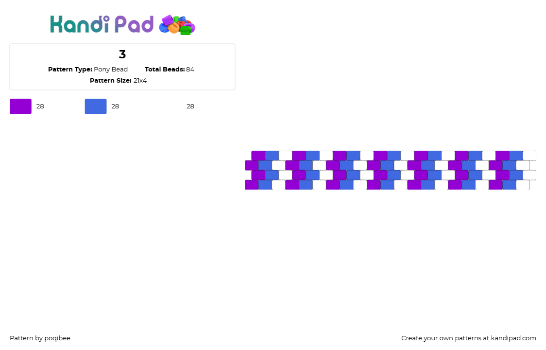 3 - Pony Bead Pattern by poqibee on Kandi Pad - stripes,repeating,bracelet,cuff,purple,blue,white