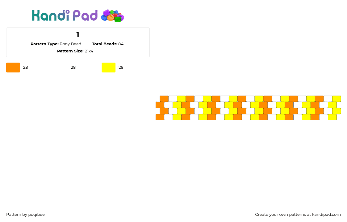 1 - Pony Bead Pattern by poqibee on Kandi Pad - candy corn,stripes,repeating,halloween,bracelet,cuff,yellow,orange,white