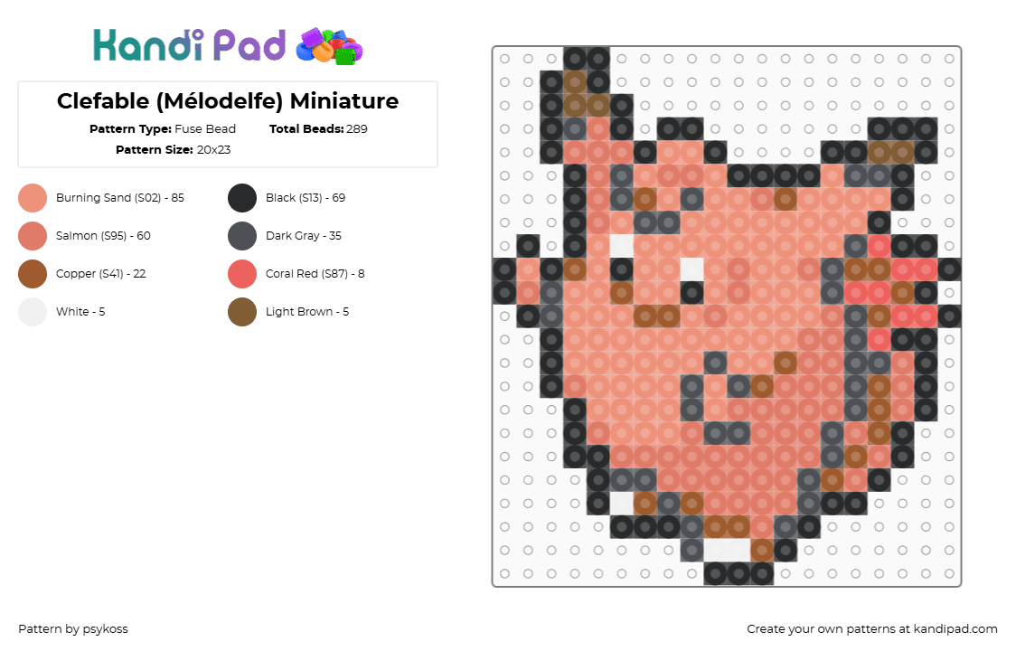 Clefable (Mélodelfe) Miniature - Fuse Bead Pattern by psykoss on Kandi Pad - 