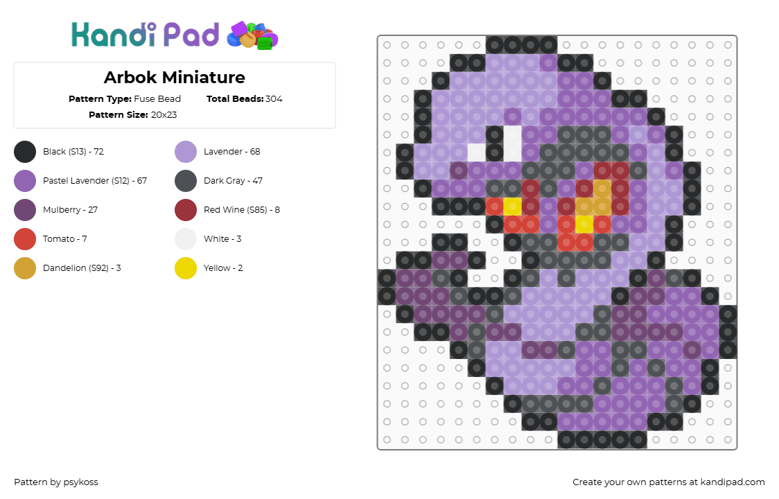 Arbok Miniature - Fuse Bead Pattern by psykoss on Kandi Pad - arbok,pokemon,snake,character,gaming,purple