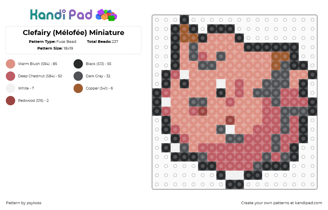 Clefairy (Mélofée) Miniature - Fuse Bead Pattern by psykoss on Kandi Pad - 