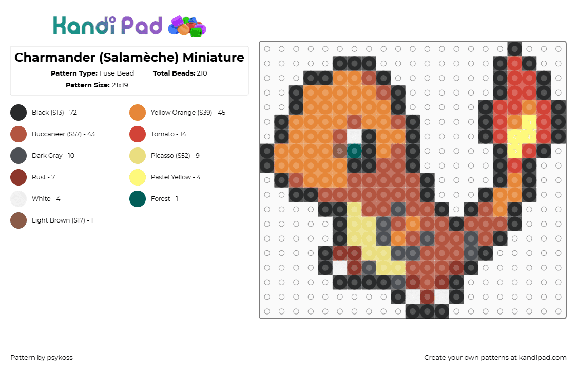 Charmander (Salamèche) Miniature - Fuse Bead Pattern by psykoss on Kandi Pad - 