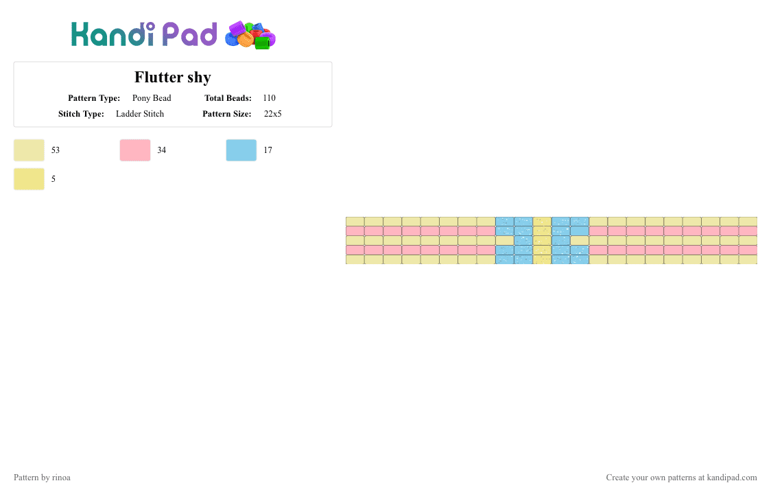 Flutter shy - Pony Bead Pattern by rinoa on Kandi Pad - yellow,fluttershy,mlp,flutter shy,cuff,my little pony,spring,butterfly,rinoabunny