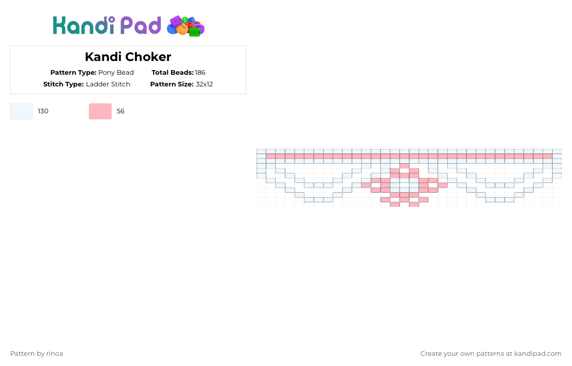 Kandi Choker - Pony Bead Pattern by rinoa on Kandi Pad - white,pink,choker,kandi choker,cute,pink and white,star,pony bead choker,neckless,rinoa