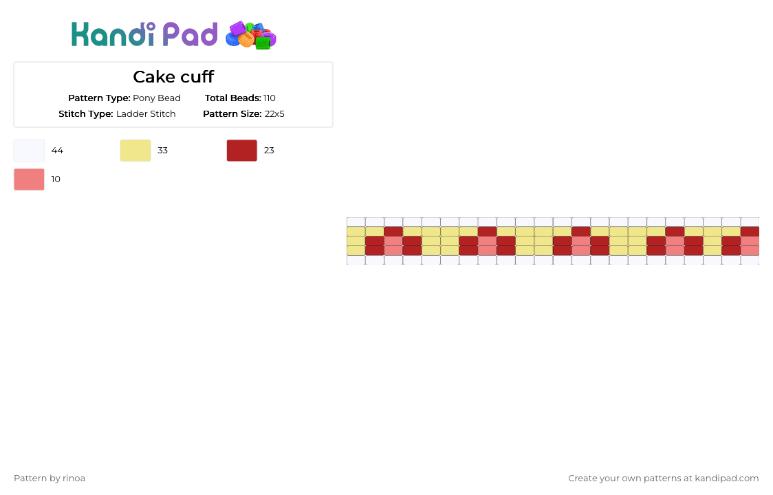 Cake cuff - Pony Bead Pattern by rinoa on Kandi Pad - yellow,red,cake,cuff,cute,strawberry,rinoabunny,strawberry cake,sweet,easy