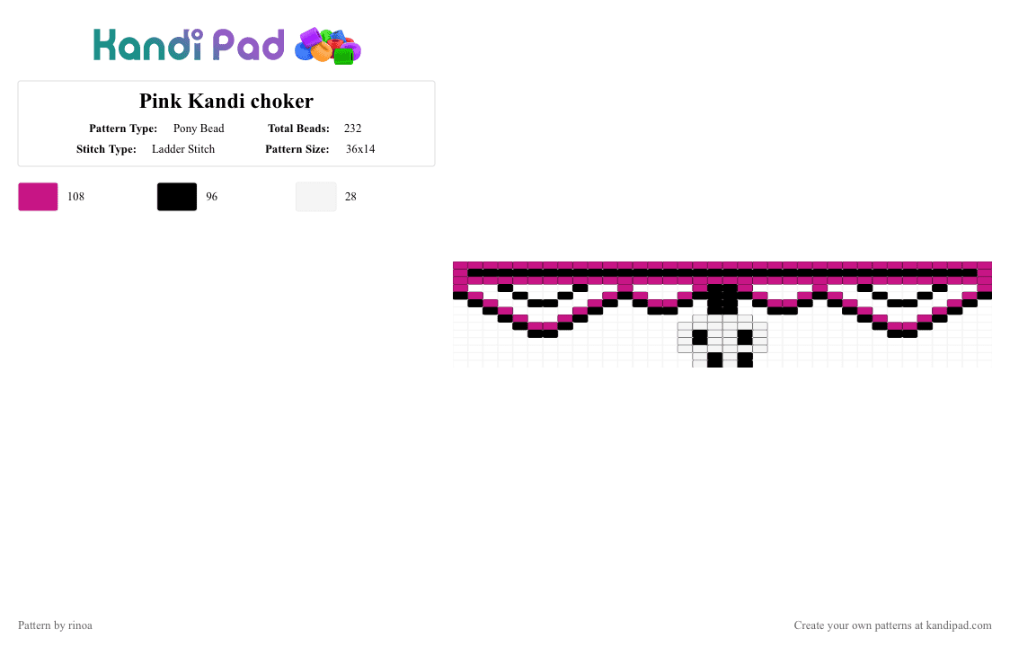 Pink Kandi choker - Pony Bead Pattern by rinoa on Kandi Pad - pink,kandi choker,kandi,choker,cute,pink kandi,kandi ideas,rinoabunny