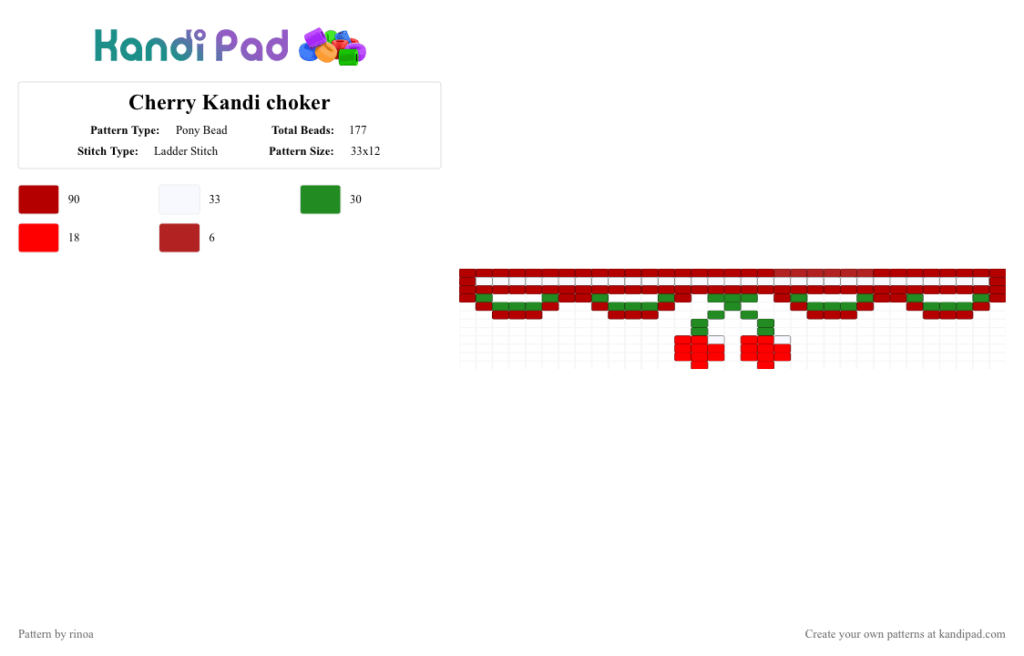 Cherry Kandi choker - Pony Bead Pattern by rinoa on Kandi Pad - red,cherry,kandi choker,cherry kandi choker,choker,cute,rinoabunny,cherry blossom,fruit