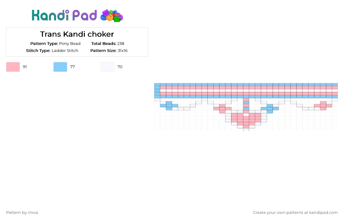 Trans Kandi choker - Pony Bead Pattern by rinoa on Kandi Pad - light blue,pink,pride,trans,kandi choker,trans choker,pastel,choker,kandi,rinoabunny