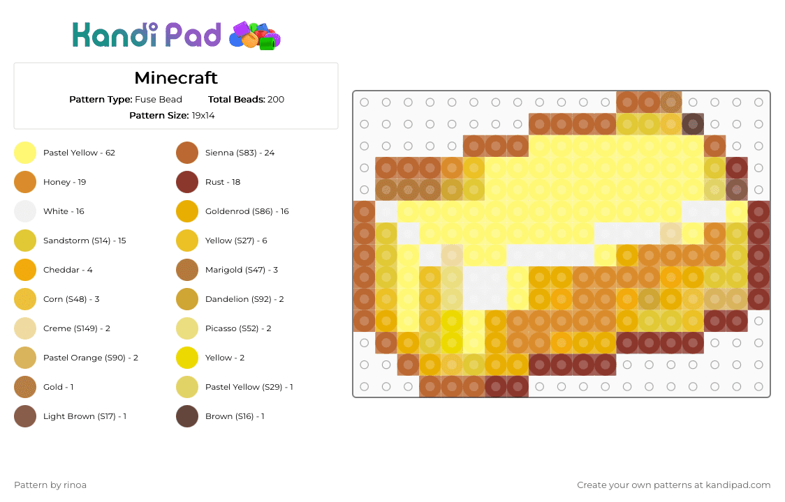 Minecraft - Fuse Bead Pattern by rinoa on Kandi Pad - tan,yellow,orange,gold,easy,small,minecraft,minecraft gold,cute,mine craft,rinoabunny