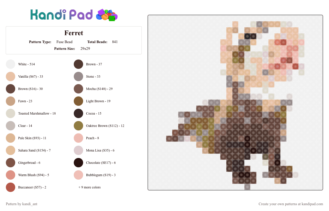 Ferret - Fuse Bead Pattern by starbutton on Kandi Pad - ferret,silly,cute,animal