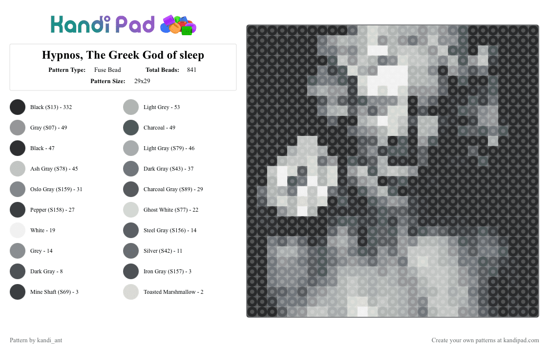 Hypnos, The Greek God of sleep - Fuse Bead Pattern by starbutton on Kandi Pad - greek,god,sleep,hypnos,greek mythology,mythology,greek god
