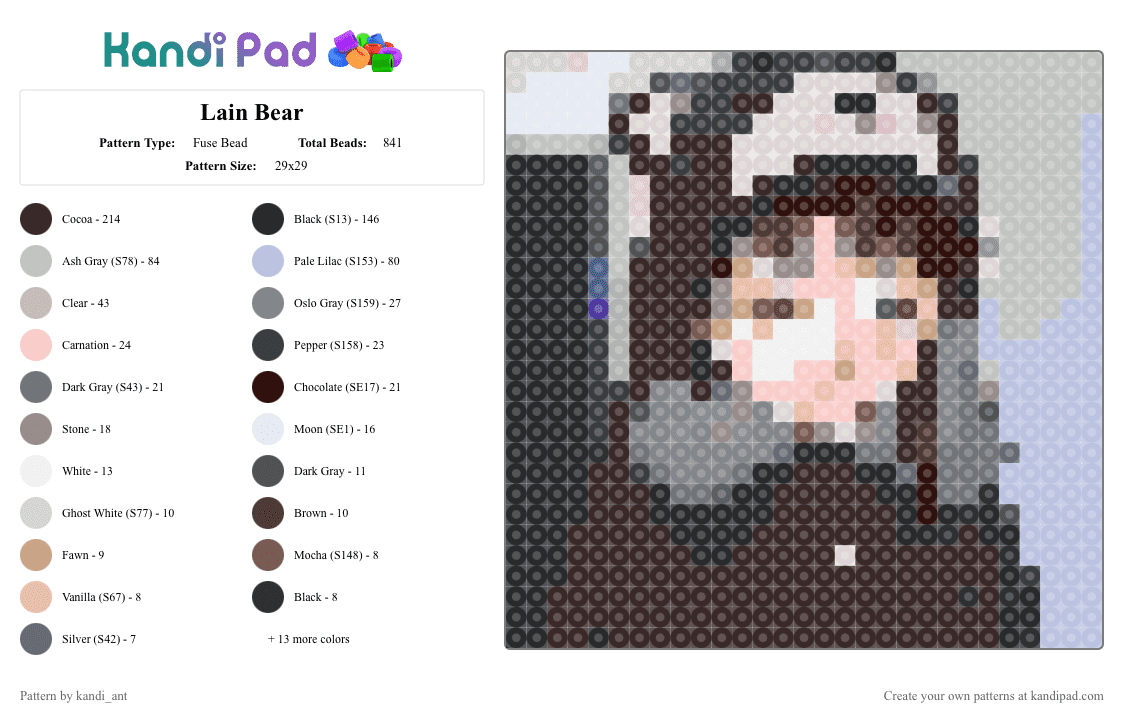 Lain Bear - Fuse Bead Pattern by starbutton on Kandi Pad - lain,serial experiment lain,lain bear,bear,anime,brown