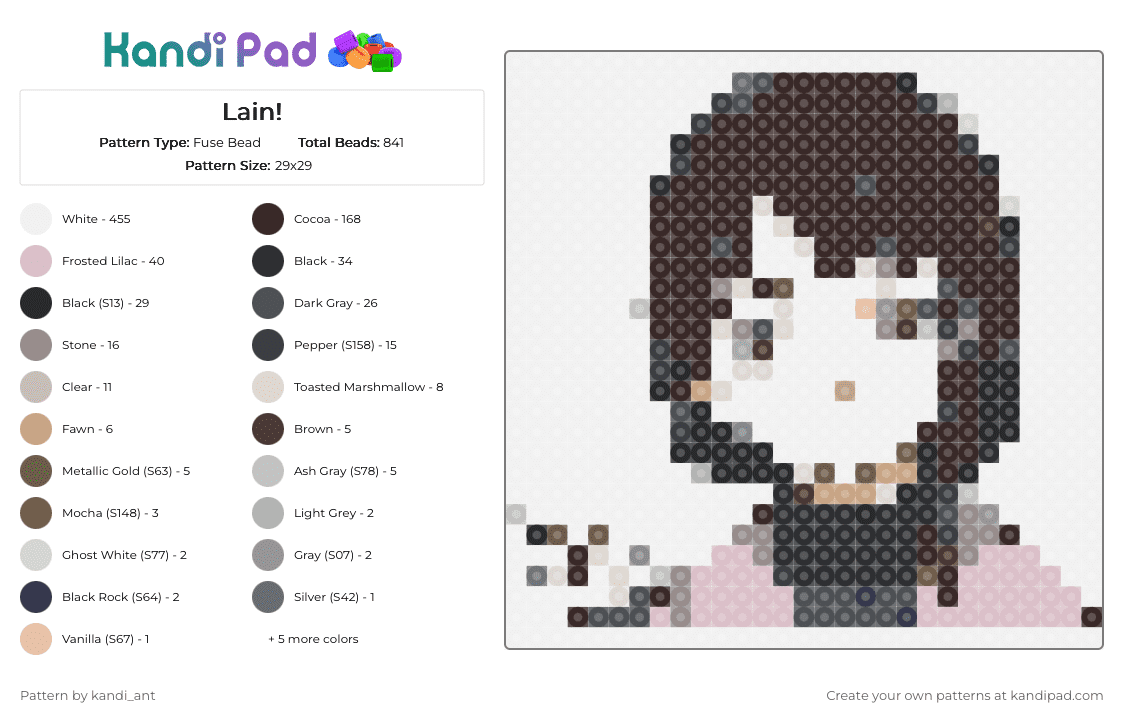Lain! - Fuse Bead Pattern by starbutton on Kandi Pad - lain,serial experiment lain,anime,brown,pink,face