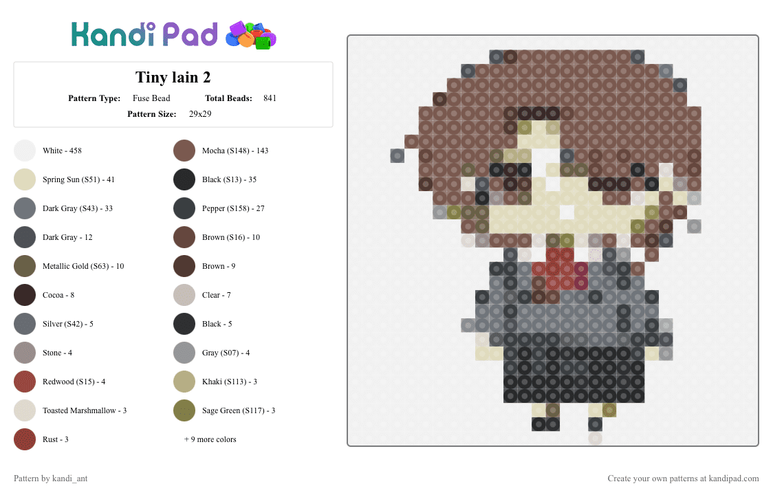 Tiny lain 2 - Fuse Bead Pattern by starbutton on Kandi Pad - lain,serial experiment lain,anime,school