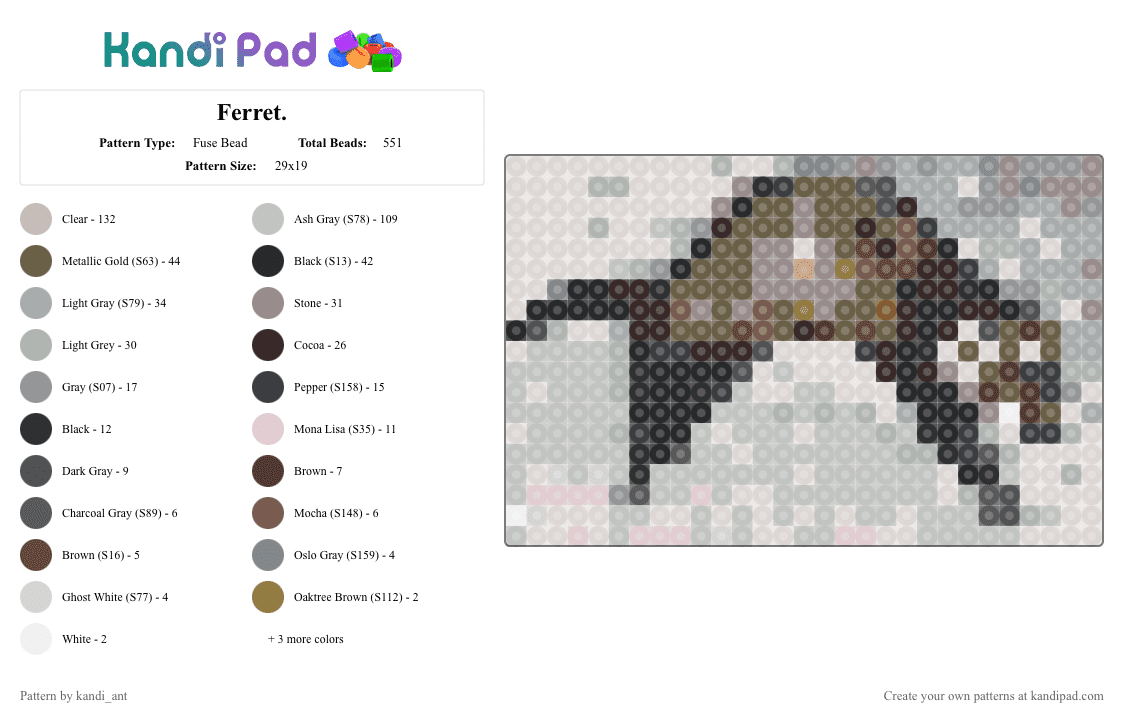 Ferret. - Fuse Bead Pattern by starbutton on Kandi Pad - ferret,cute,silly,animal