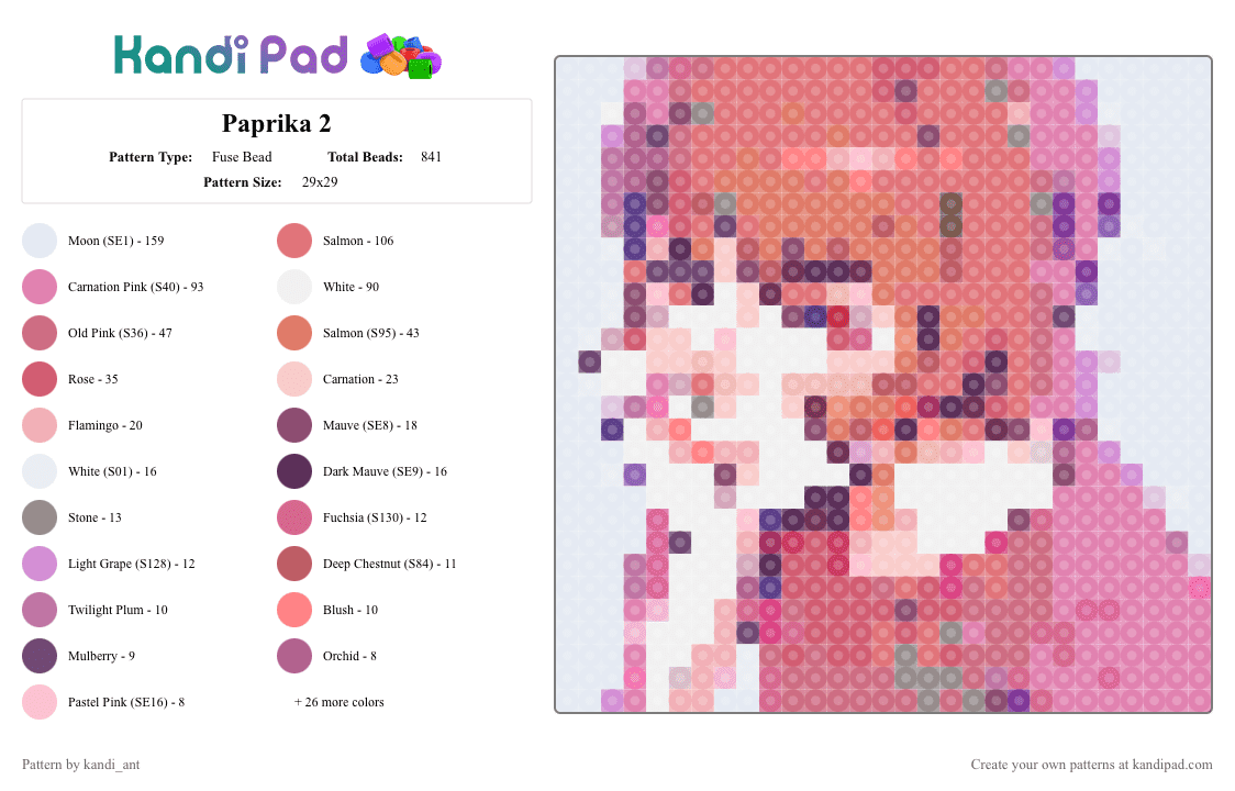 Paprika 2 - Fuse Bead Pattern by starbutton on Kandi Pad - pink,red,paprika,anime