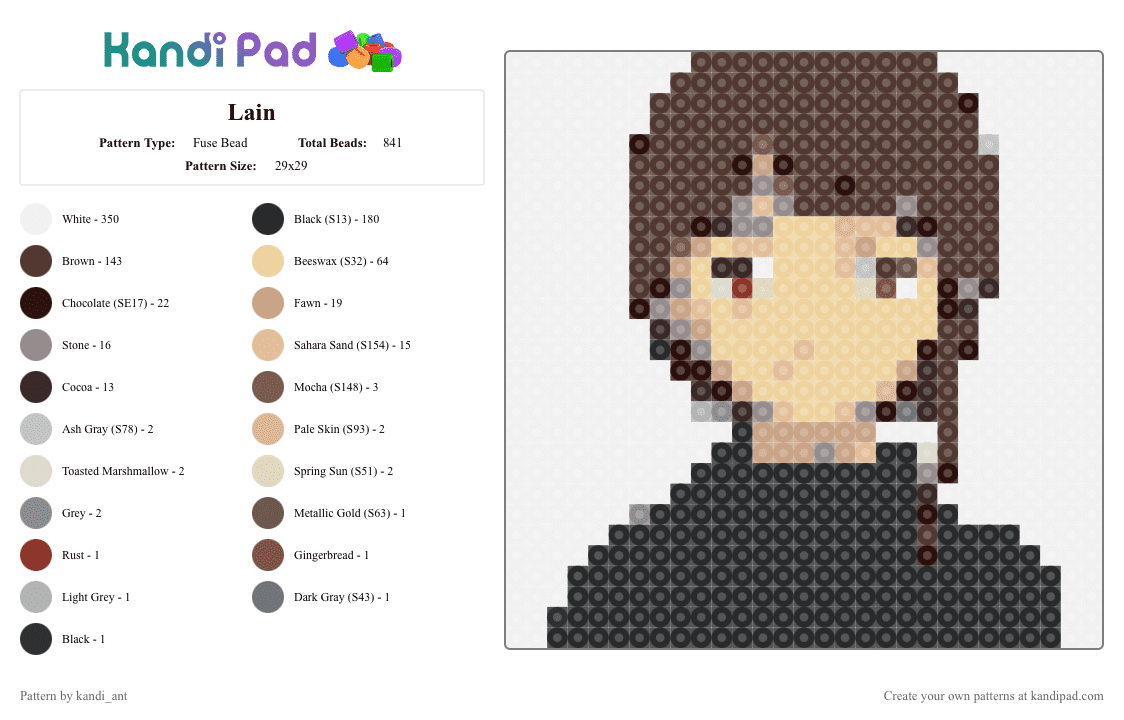 Lain - Fuse Bead Pattern by starbutton on Kandi Pad - anime,lain,serial experiment lain