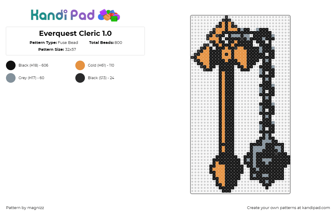 Everquest Cleric 1.0 - Fuse Bead Pattern by magnizz on Kandi Pad - mace,cleric,everquest,weapon,video game,orange,black,tan