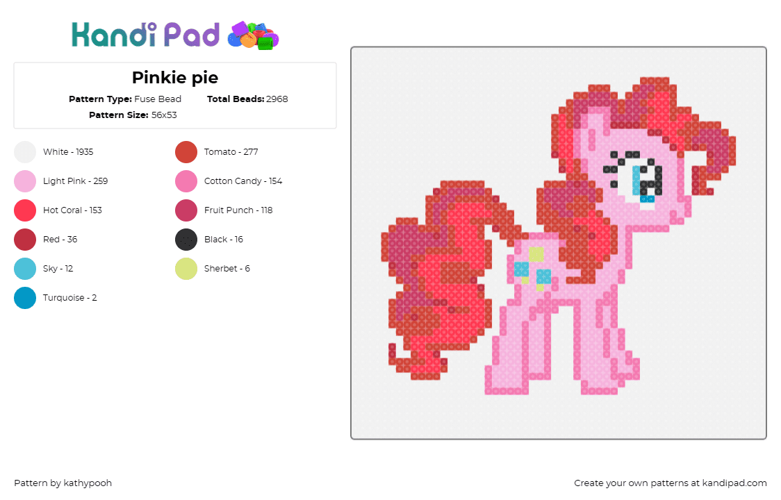 Pinkie pie - Fuse Bead Pattern by kathypooh on Kandi Pad - pinkie pie,my little pony,bubbly,joy,playful,friendship,pink