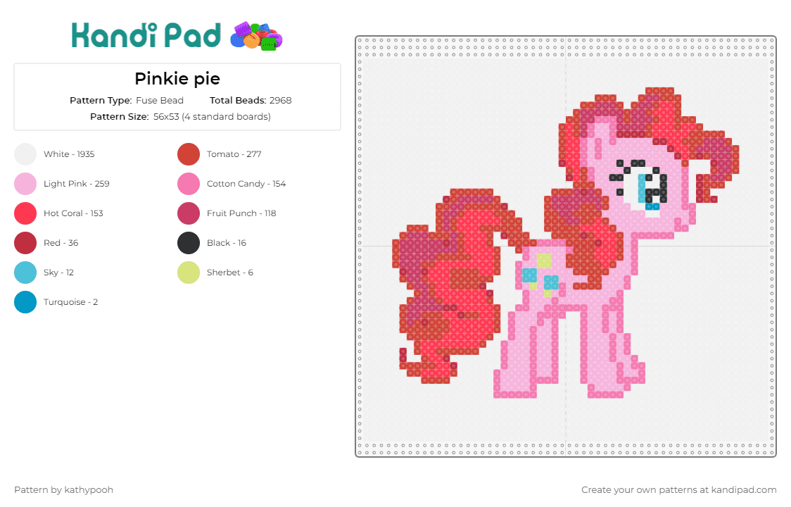 Pinkie pie - Fuse Bead Pattern by kathypooh on Kandi Pad - pinkie pie,my little pony,bubbly,charm,joy,playful,friendship,collection,pink