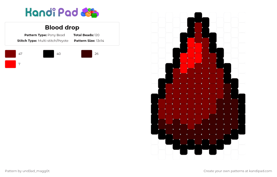 Blood drop - Pony Bead Pattern by und3ad_magg0t on Kandi Pad - brown,red,black