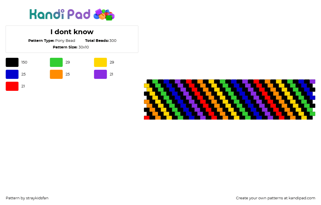 I dont know - Pony Bead Pattern by straykidsfan on Kandi Pad - black,green,purple,yellow
