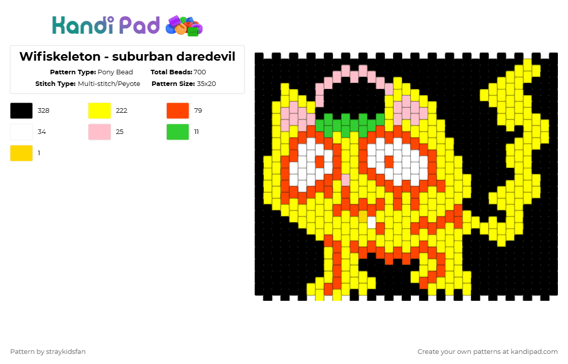 Wifiskeleton - suburban daredevil - Pony Bead Pattern by straykidsfan on Kandi Pad - black,yellow