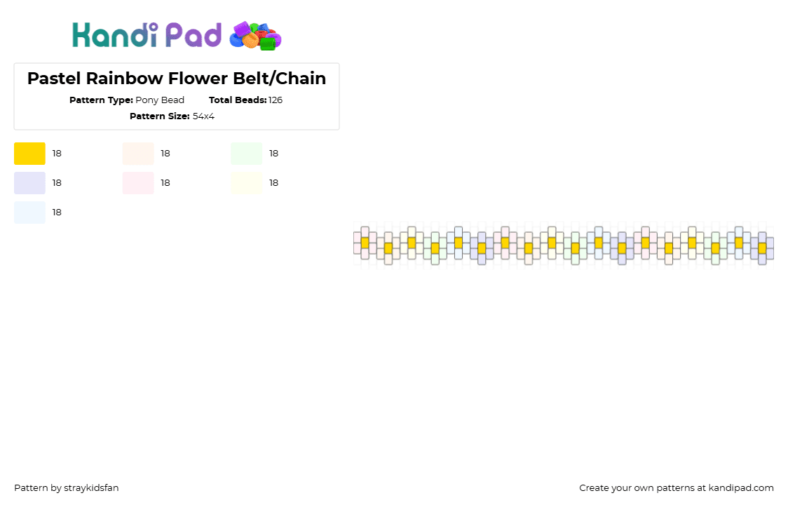 Pastel Rainbow Flower Belt/Chain - Pony Bead Pattern by straykidsfan on Kandi Pad - flowers,chain,pastel,belt,daisies,white,yellow