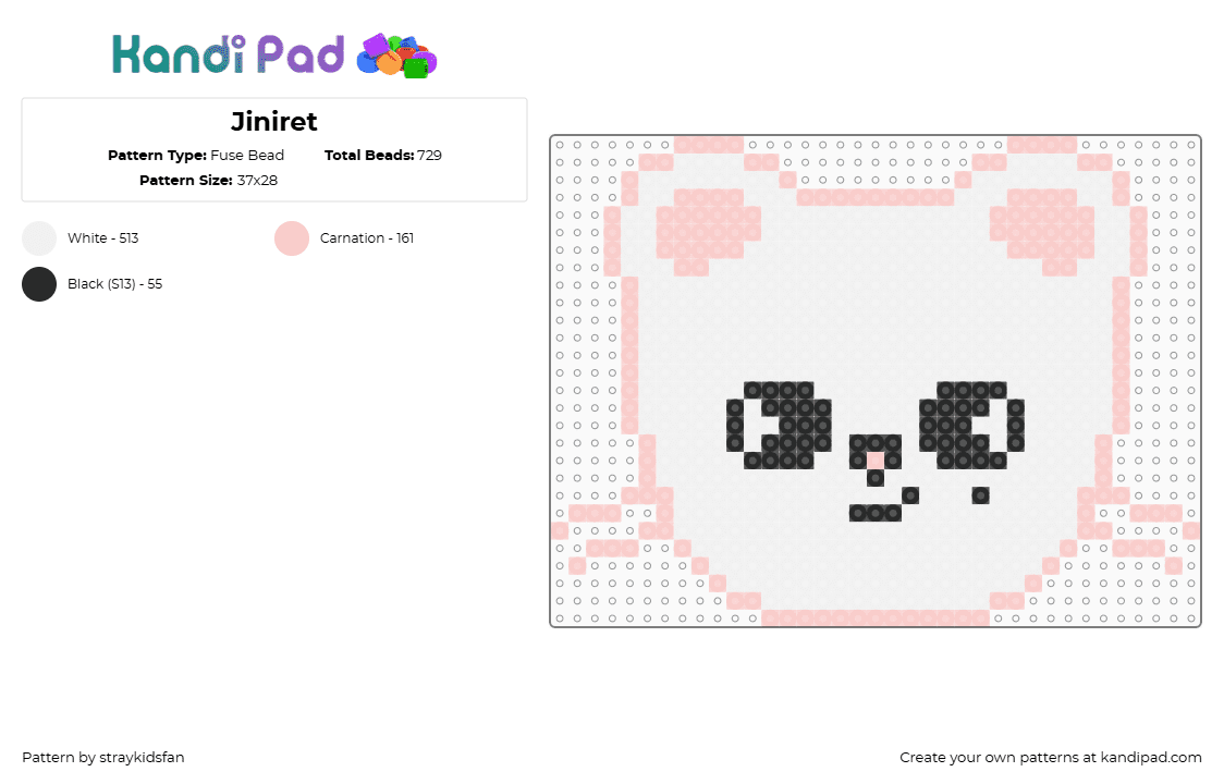 Jiniret - Fuse Bead Pattern by straykidsfan on Kandi Pad - jiniret,skzoo,stray kids,character,music,kpop,head,white,pink