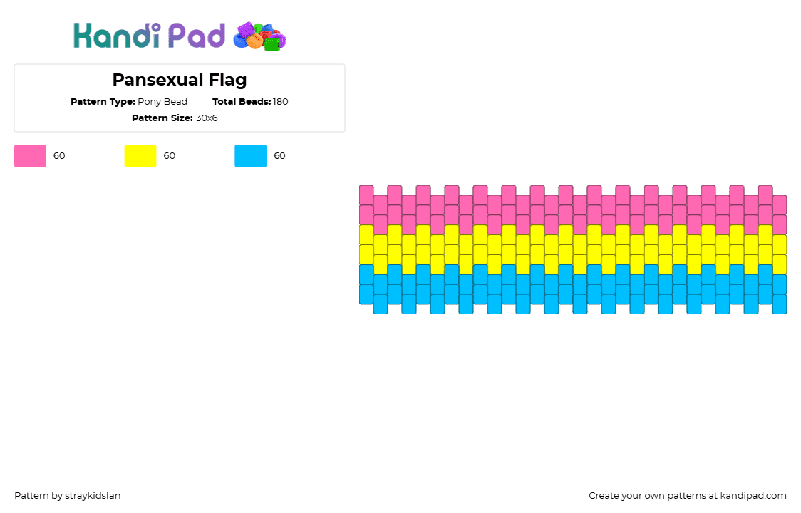 Pansexual Flag Cuff - Pony Bead Pattern by straykidsfan on Kandi Pad - pansexual,pride,cuff,light blue,pink,yellow