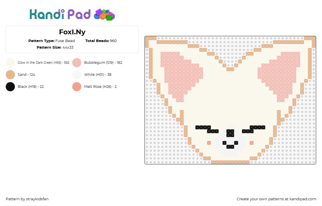 FoxI.Ny - Fuse Bead Pattern by straykidsfan on Kandi Pad - foxl ny,skzoo,stray kids,music,pastel,character,cute,animal,yellow,pink