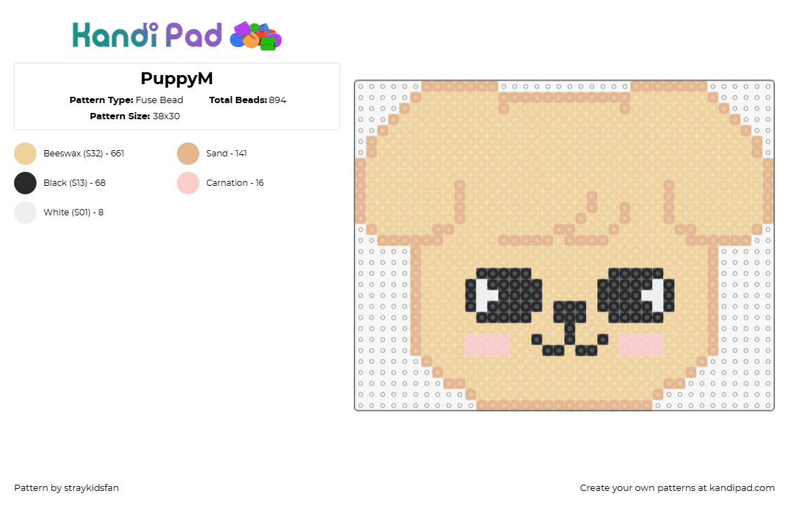 PuppyM - Fuse Bead Pattern by straykidsfan on Kandi Pad - puppym,skzoo,stray kids,music,band,kpop,character,head,cute,tan