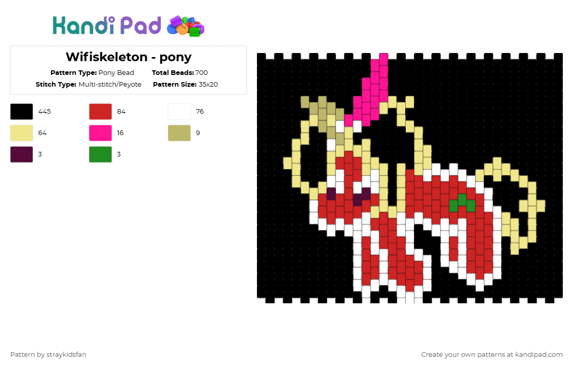 Wifiskeleton - pony - Pony Bead Pattern by straykidsfan on Kandi Pad - black,yellow,red