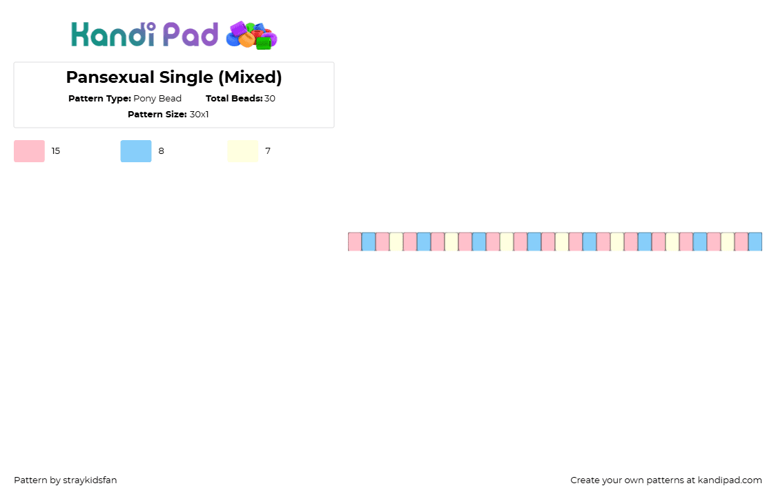 Pansexual Single (Mixed) - Pony Bead Pattern by straykidsfan on Kandi Pad - pansexual,pride,single,bracelet,light blue,pink