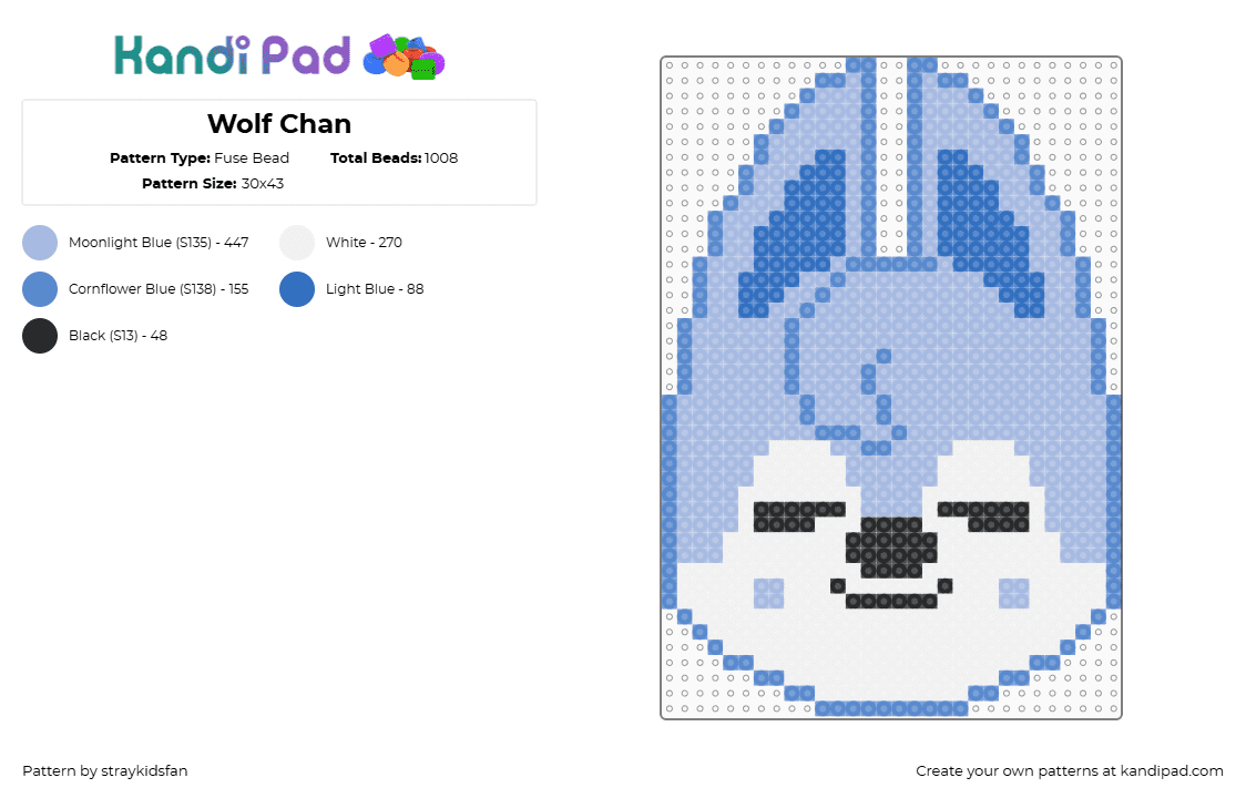 Wolf Chan - Fuse Bead Pattern by straykidsfan on Kandi Pad - wolf chan,stray kids,skzoo,face,head,music,animal,light blue,white