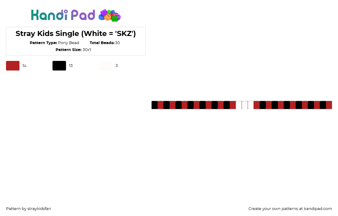 Stray Kids Single (White = \'SKZ\') - Pony Bead Pattern by straykidsfan on Kandi Pad - skz,stray kids,kpop,single,bracelet,music,red,black