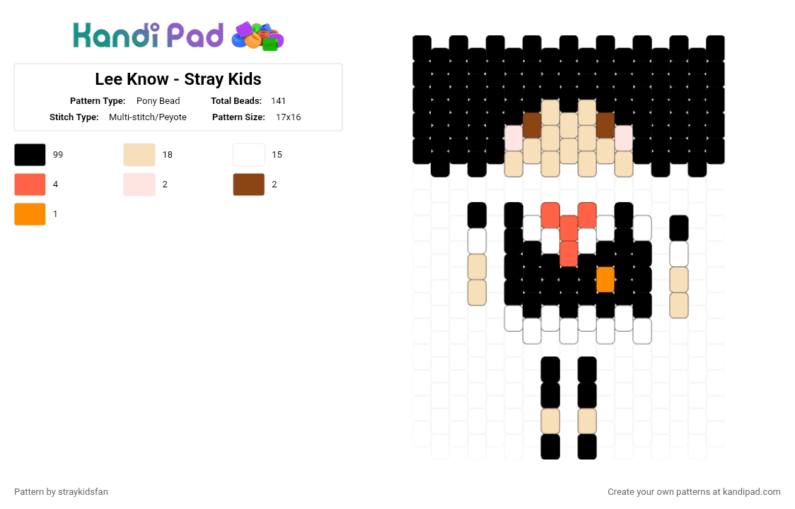 Lee Know - Stray Kids - Pony Bead Pattern by straykidsfan on Kandi Pad - black,beige