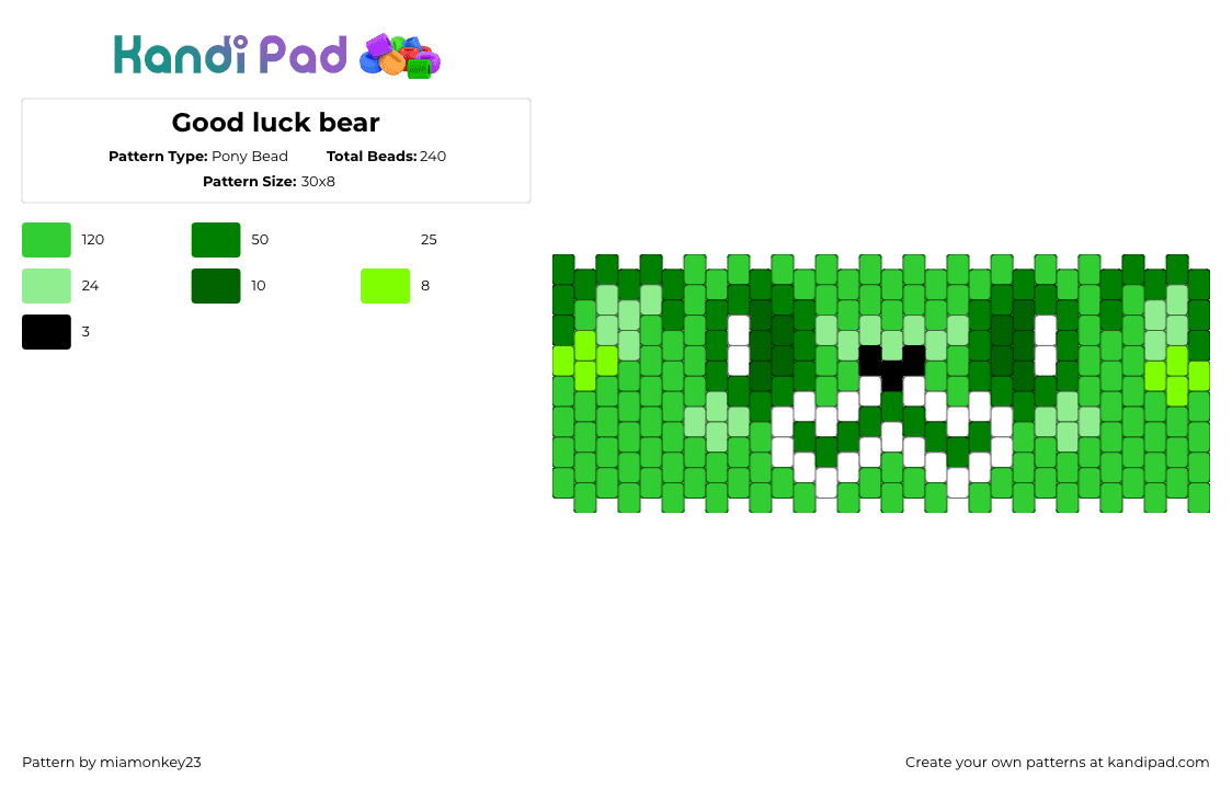 Good luck bear - Pony Bead Pattern by miamonkey23 on Kandi Pad - good luck bear,care bears,face,character,cuff,green