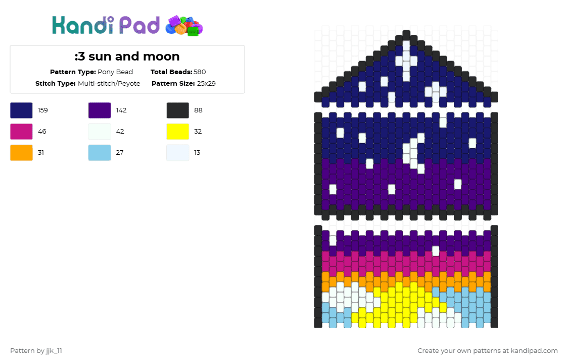 :3 sun and moon - Pony Bead Pattern by jjk_11 on Kandi Pad - purple