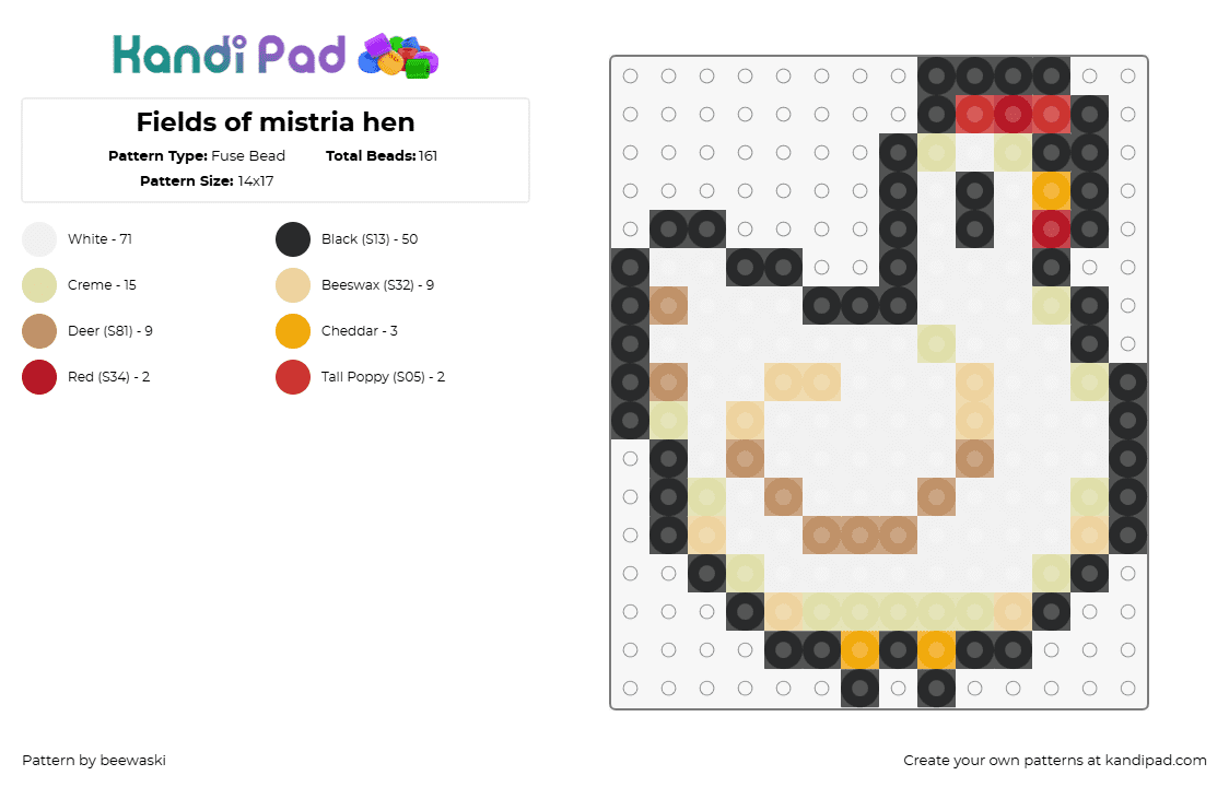 Fields of mistria hen - Fuse Bead Pattern by beewaski on Kandi Pad - hen,fields of mistria,chicken,farm,animal,bird,video game,white,beige