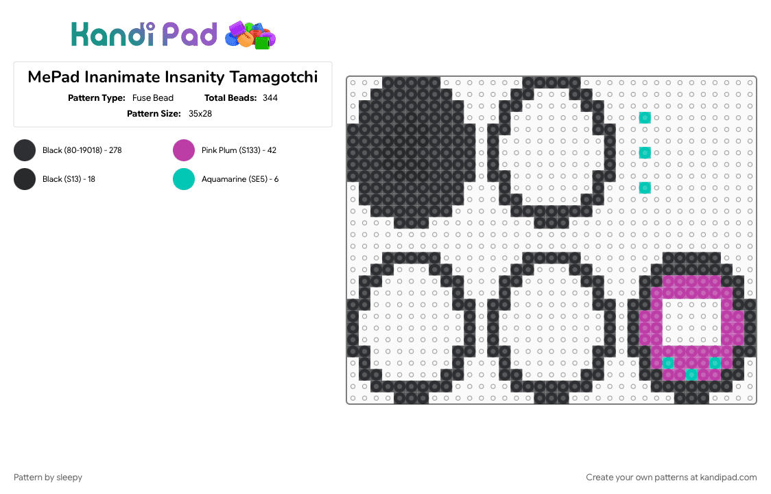 MePad Inanimate Insanity Tamagotchi - Fuse Bead Pattern by sleepy on Kandi Pad - black, ii, inanimate inansanity, mepad, mepad ii, object show, object shows, osc, pink, tamagotchi