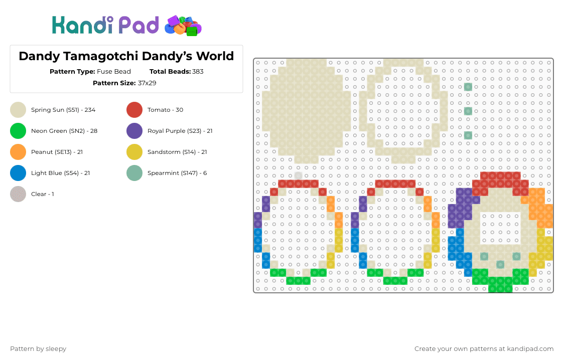 Dandy Tamagotchi Dandy’s World - Fuse Bead Pattern by sleepy on Kandi Pad - beige,dandysworld,dandy,tamagotchi,roblox