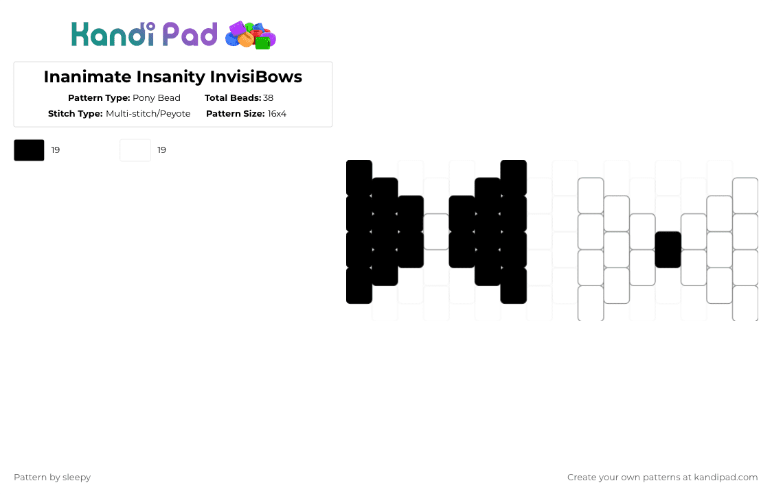 Inanimate Insanity InvisiBows - Pony Bead Pattern by sleepy on Kandi Pad - black,white,invisibow,inanimateinsanity,ii,osc,objectshows