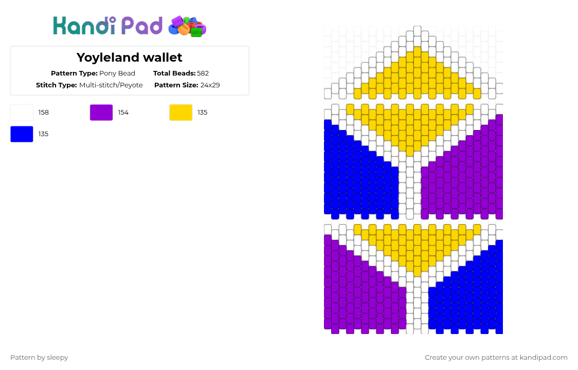 Yoyleland wallet - Pony Bead Pattern by sleepy on Kandi Pad - yellow,purple,bfdi,wallet,yoyleland
