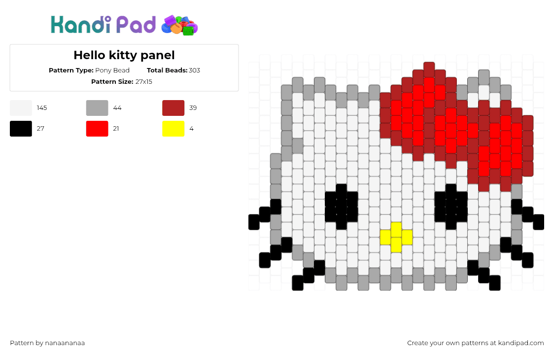 Hello kitty panel - Pony Bead Pattern by nanaananaa on Kandi Pad - hello kitty,sanrio,bow,head,kawaii,character,white,red