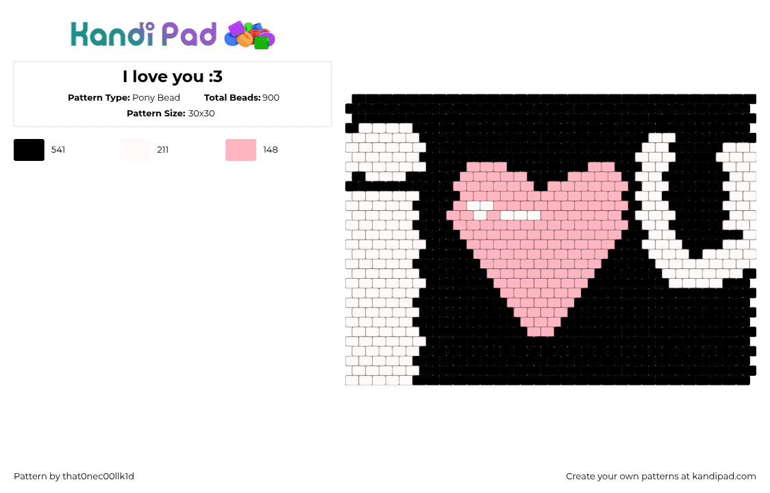 I love you :3 - Pony Bead Pattern by that0nec00llk1d on Kandi Pad - 