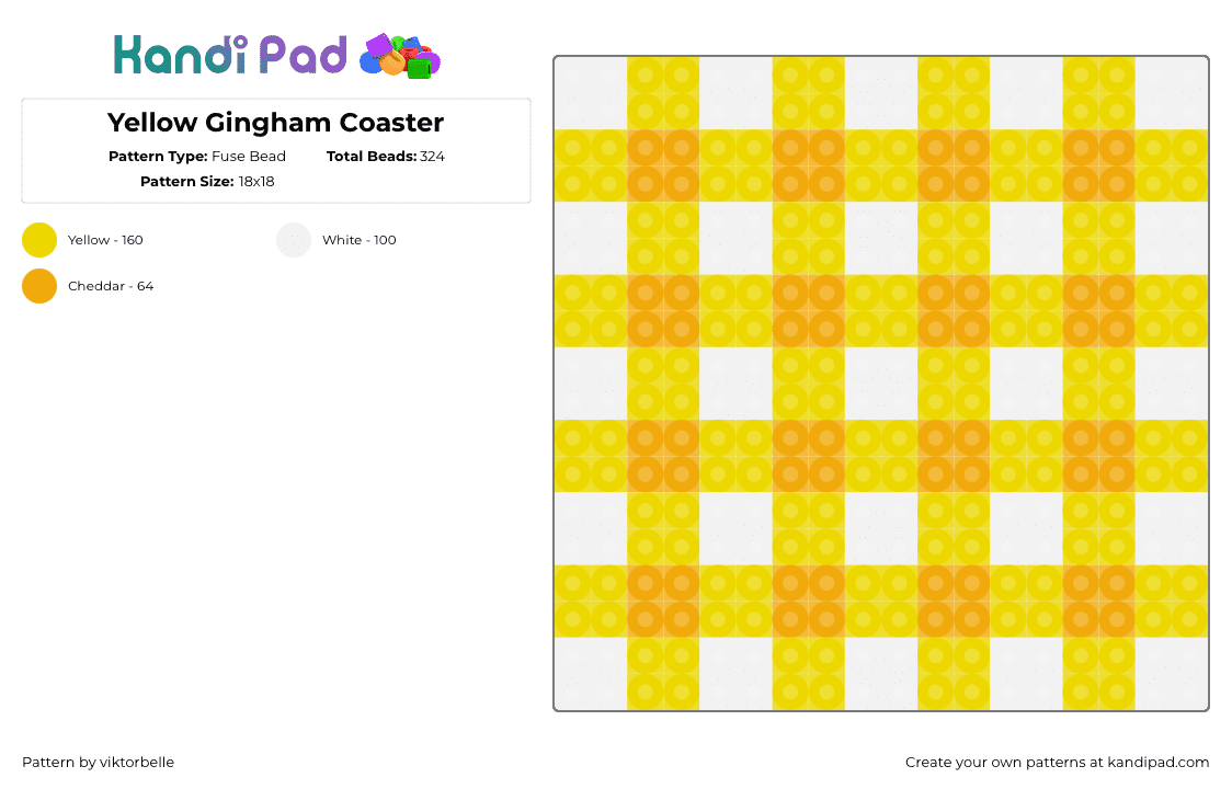 Yellow Gingham Coaster - Fuse Bead Pattern by viktorbelle on Kandi Pad - gingham,plaid,weave,coaster,stripes,yellow