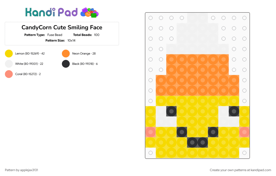 CandyCorn Cute Smiling Face - Fuse Bead Pattern by applejax3131 on Kandi Pad - orange, yellow