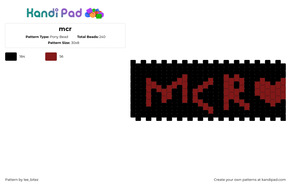 mcr - Pony Bead Pattern by lee_bitez on Kandi Pad - mcr,my chemical romance,emo,cuff,band,music,black,red