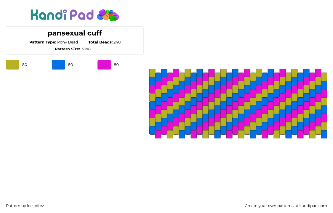 pansexual cuff - Pony Bead Pattern by lee_bitez on Kandi Pad - pansexual,pride,diagonal,stripes,cuff,pink,blue,tan